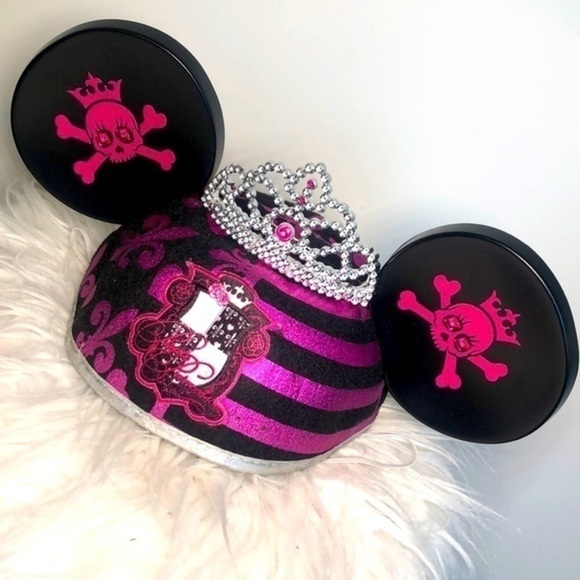 Pink Punky Pirate Princess Mouse Ears + Elastic Chin Strap - Picture 2 of 4
